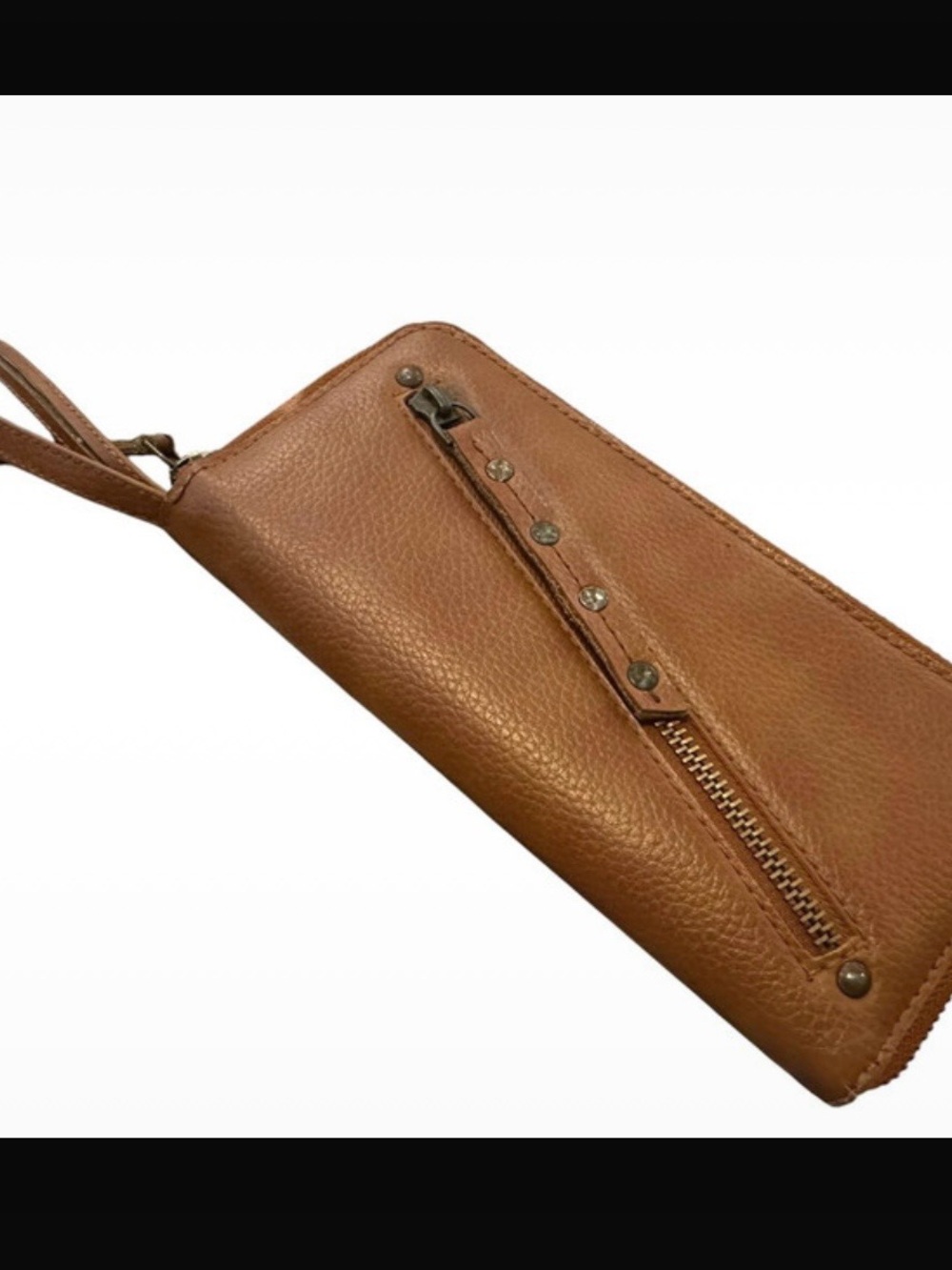Free People Women’s Tan Wrist Wallet - Classic Zip Organizer